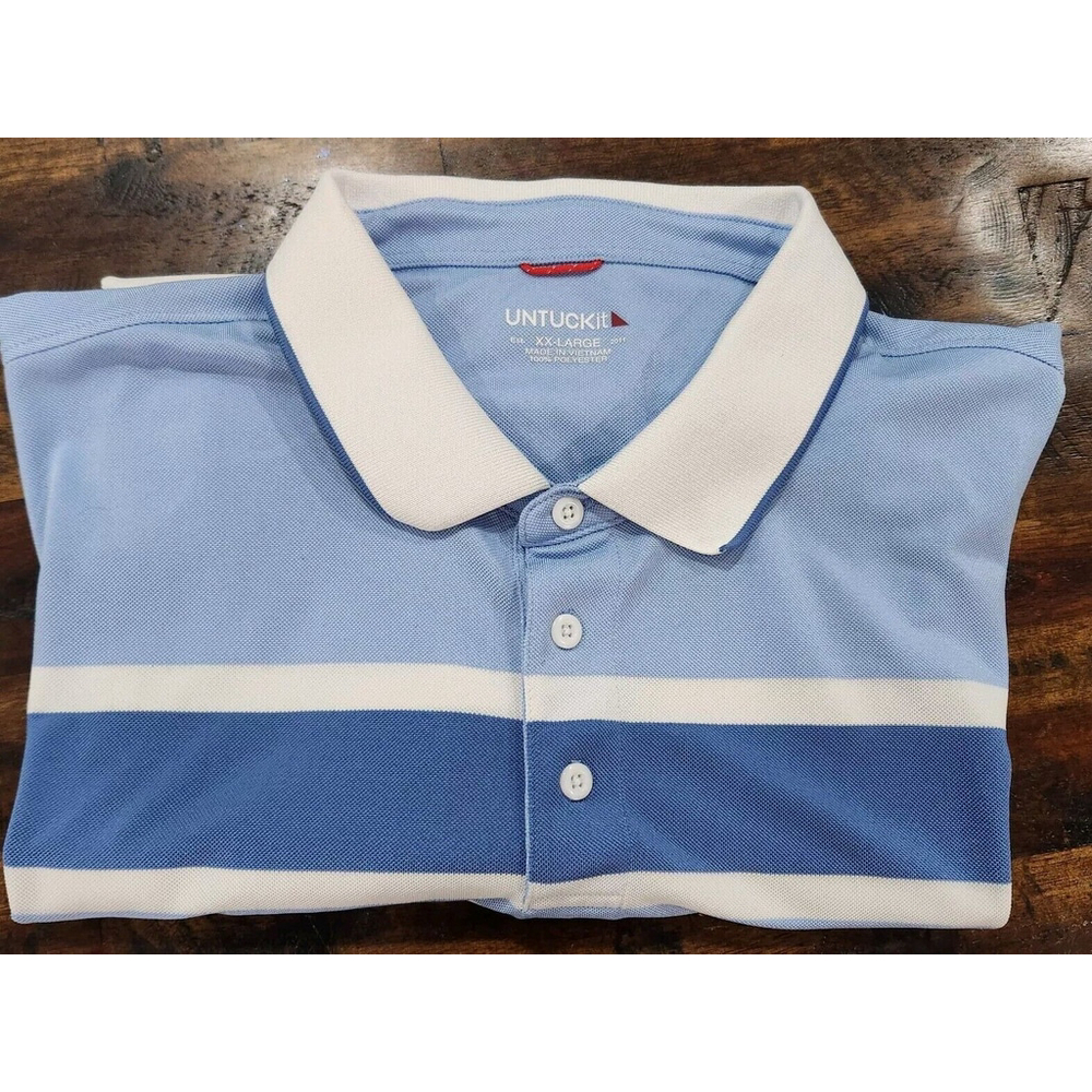 Untuckit Polo Shirt Mens Bailey 2XL Short Sleeves Multicolor Striped Logo Flaw